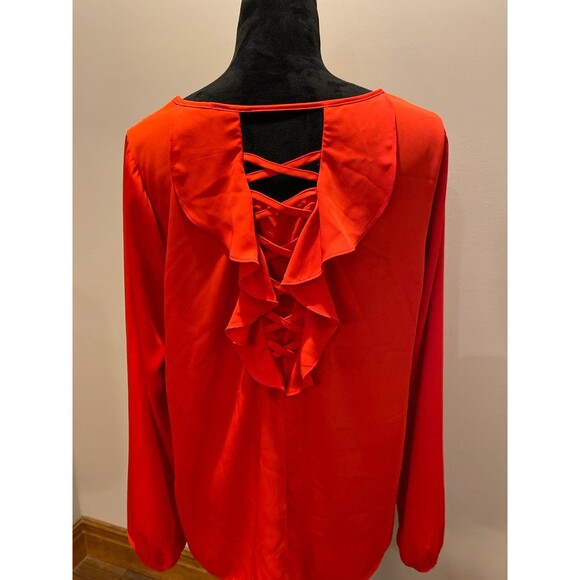 Skies Are Blue Blouse Size Large Top Red Unique Ruffle Corset Back Flowy Sleeve - Picture 6 of 11